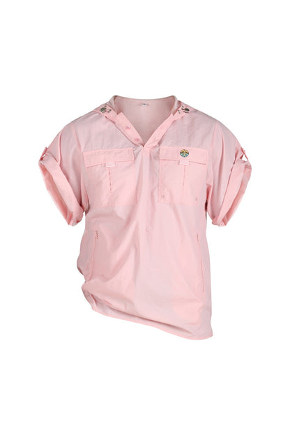 Pink short-sleeve shirt on a white background