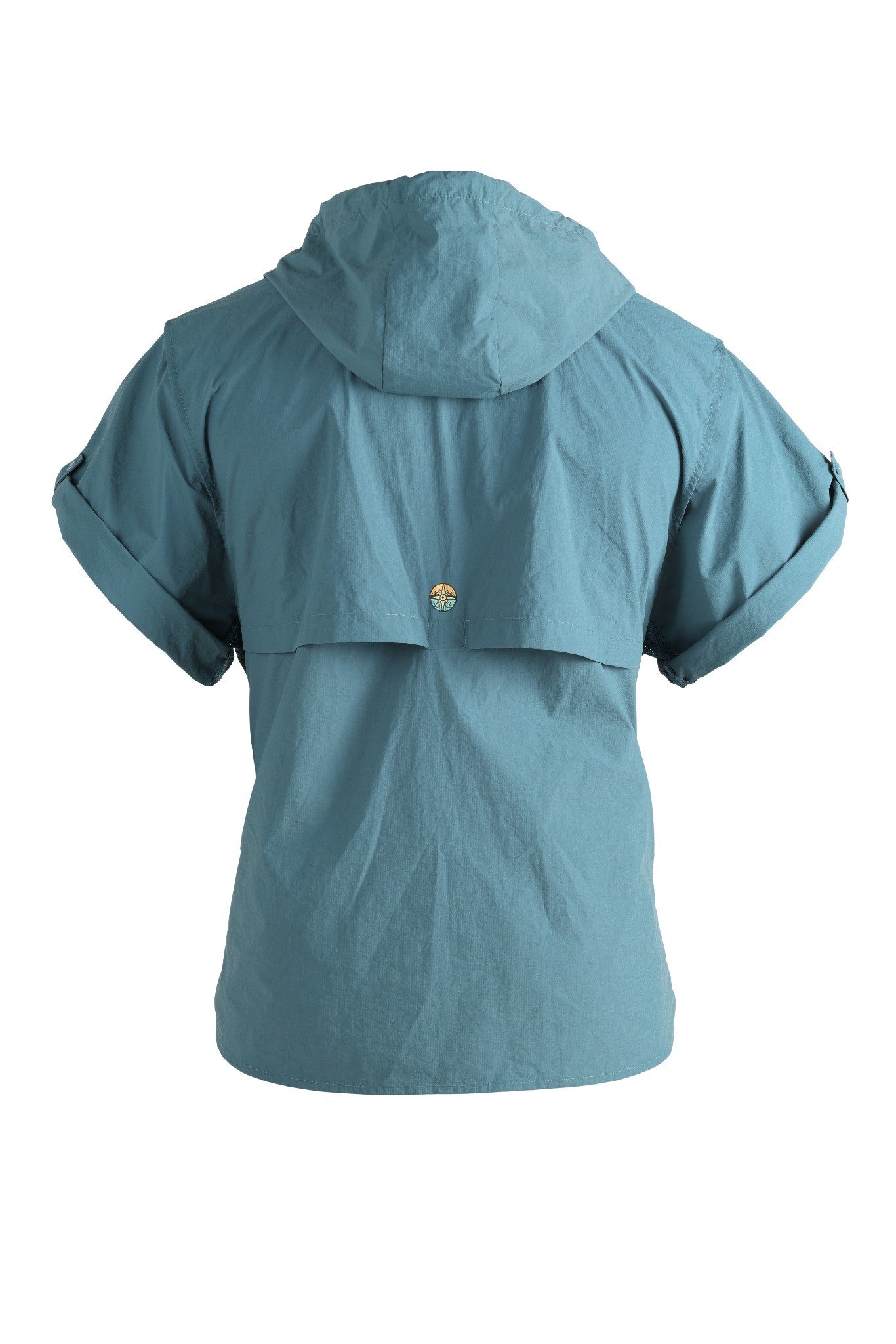 Blue jacket with a hood on a white background